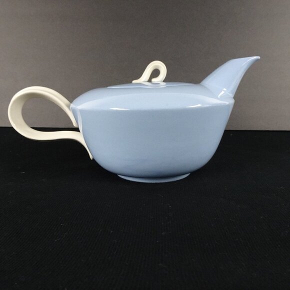 Homer Laughlin Blue Tea Pot Teapot Skyline Jubilee Art Deco Vintage - Picture 4 of 16